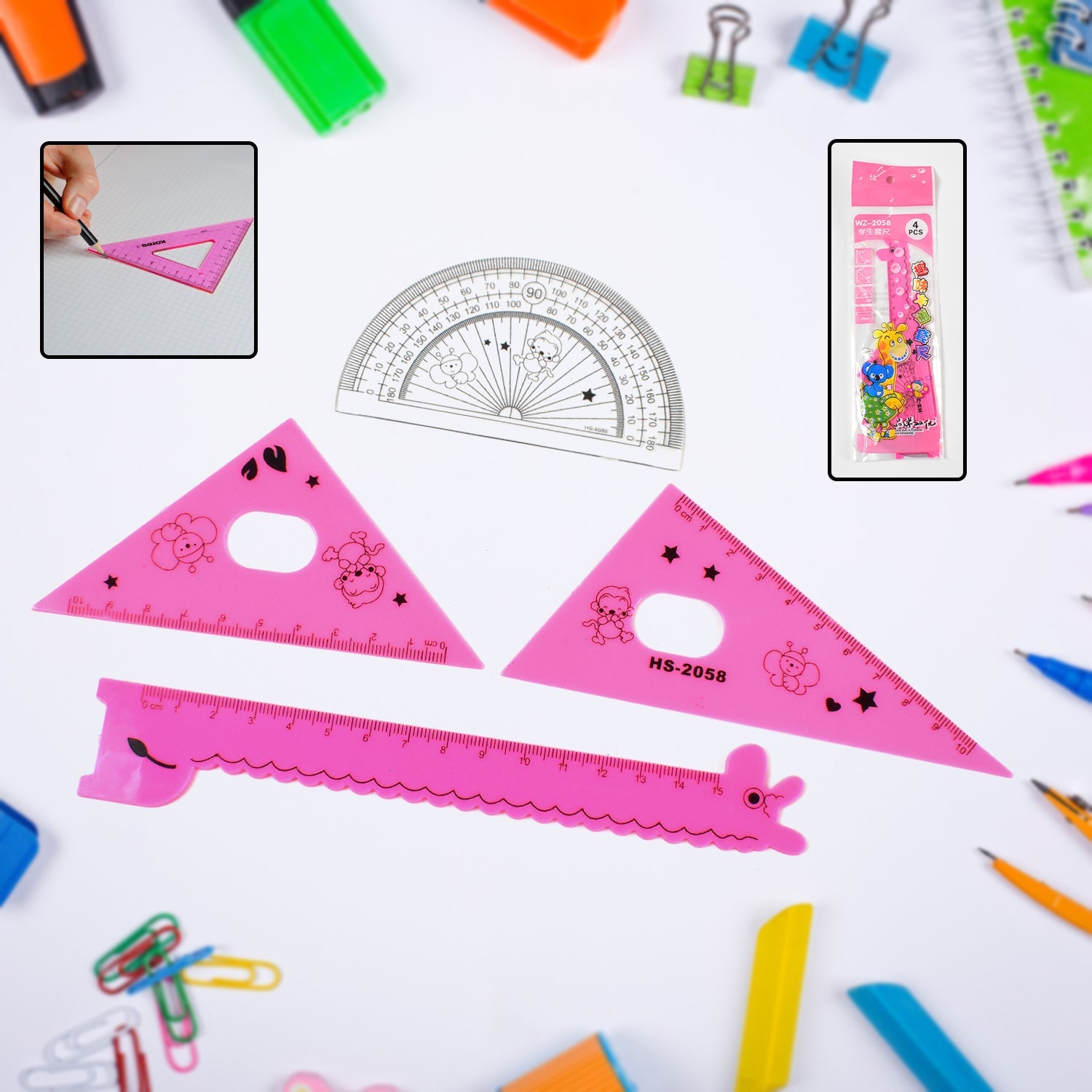 Cute Cartoon Giraffe Ruler / Scale Meter Ruler / Triangle Ruler (4 Pc Set)