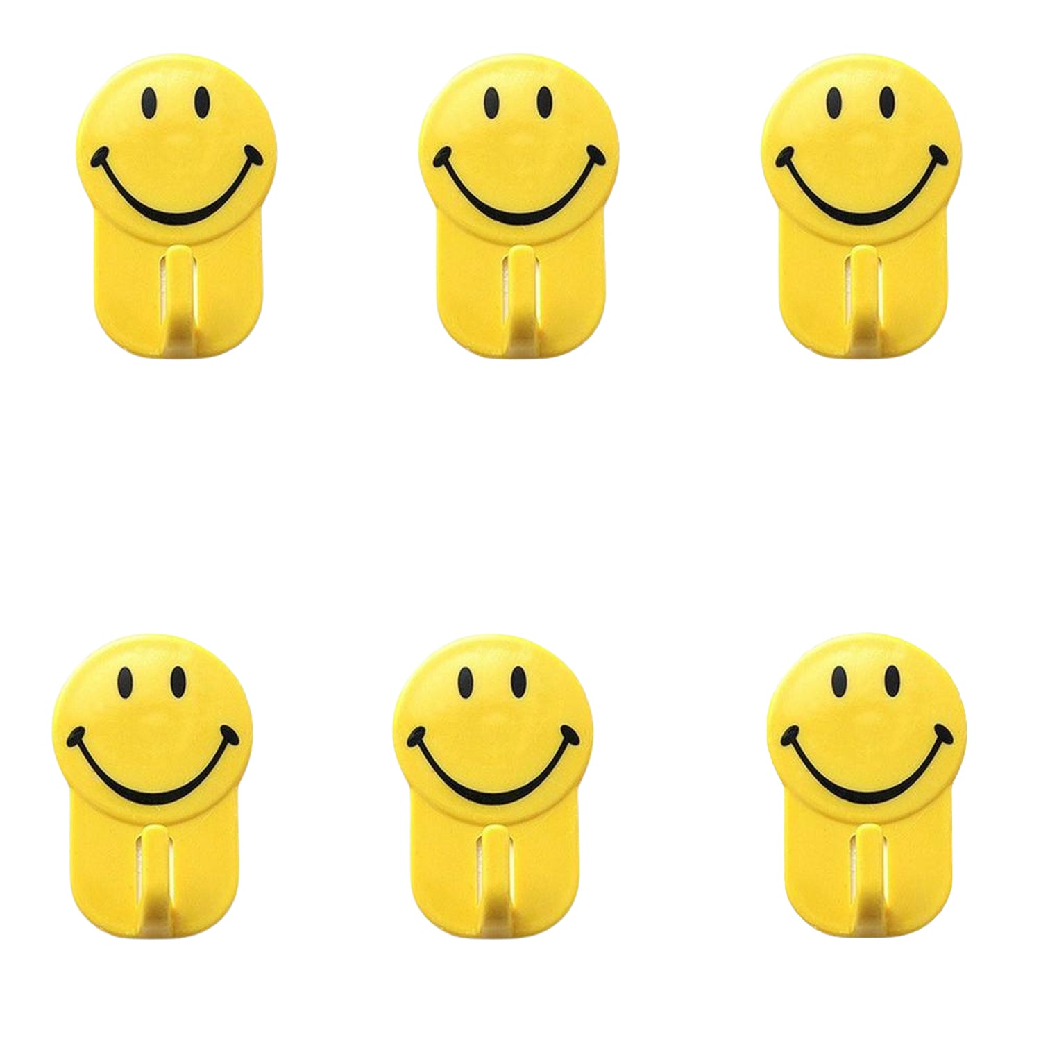 Plastic Self-Adhesive Smiley Face Hooks, 1 Kg Load Capacity (6pcs)