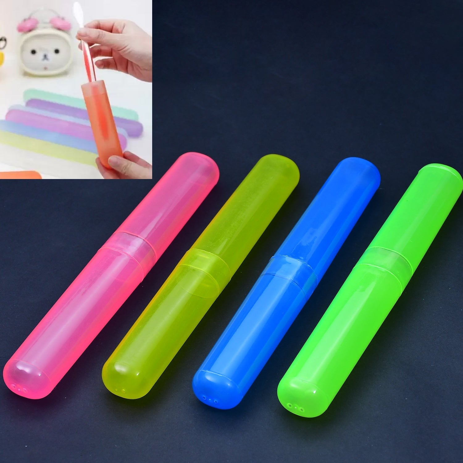 4-Piece Anti-Bacterial Plastic Toothbrush Cover Set – Travel Holder Cases