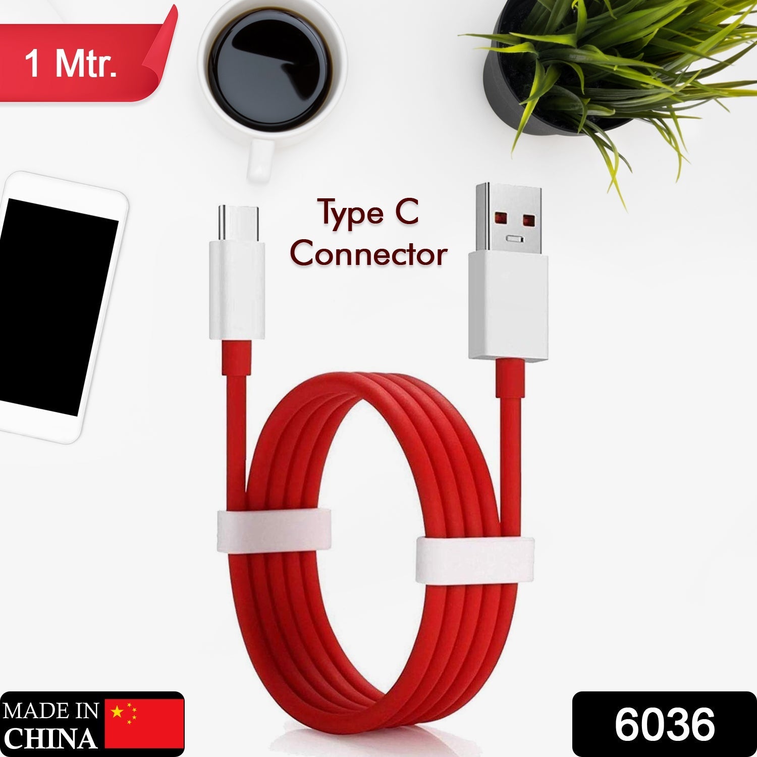 Unique Type C Dash Charging USB Cable for Fast Charging & Data Transfer (Red, 1 Meter)
