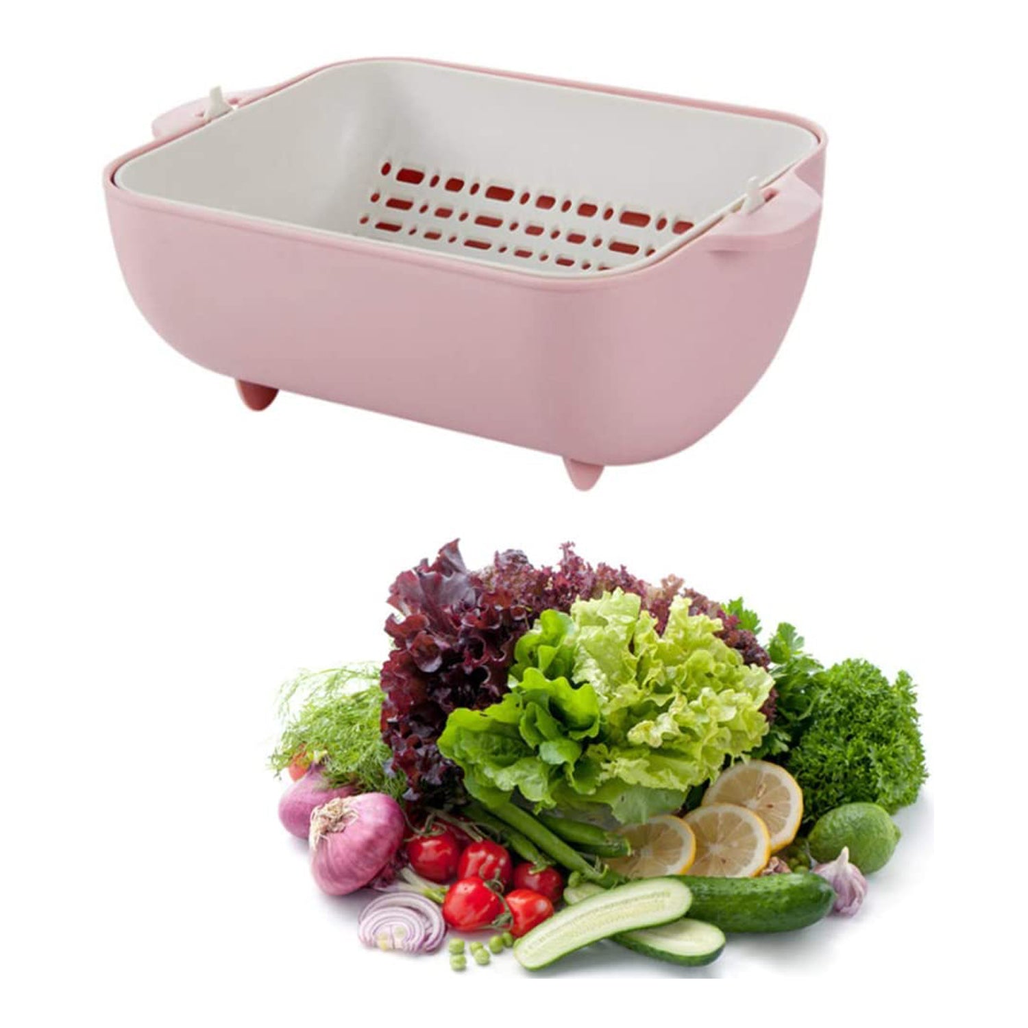 Multifunctional BPA Free Double Layered Plastic Rotatable Strainer Basket  (Multicolor)