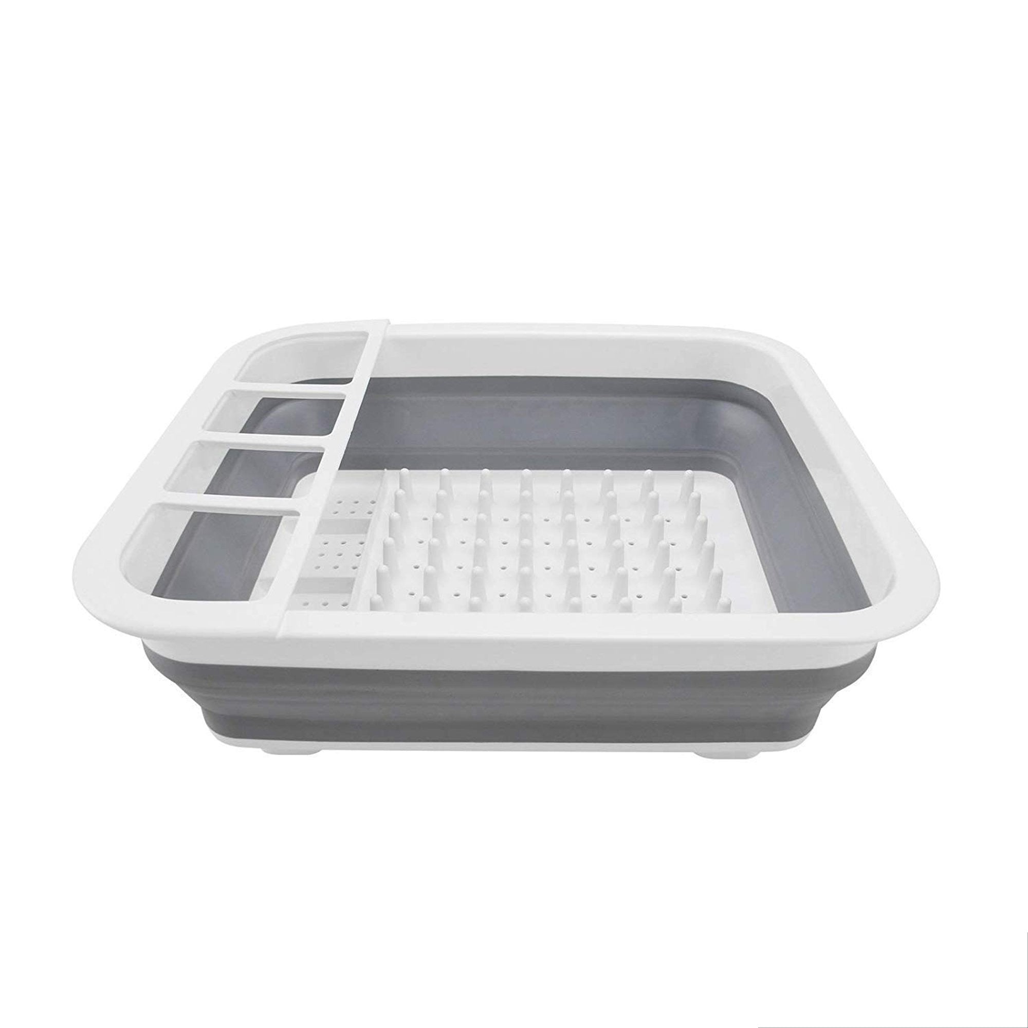 Collapsible Folding Silicone Dish Drying Drainer Rack with Spoon Fork Storage Holder