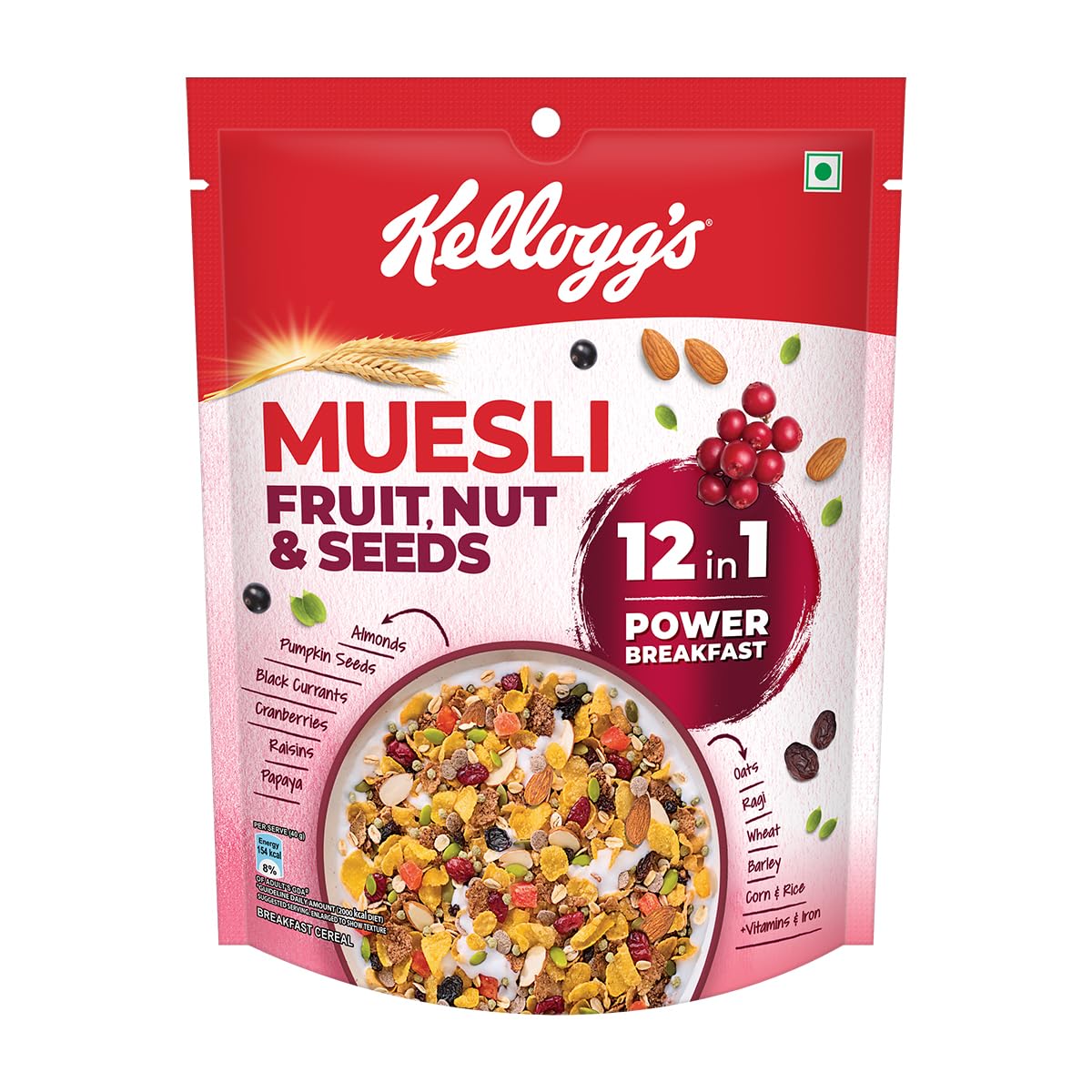 Kellogg’s Muesli Fruit Nut & Seeds 240g | 12-in-1 Power Breakfast | India’s No. 1 Muesli | Multigrain Breakfast Cereal