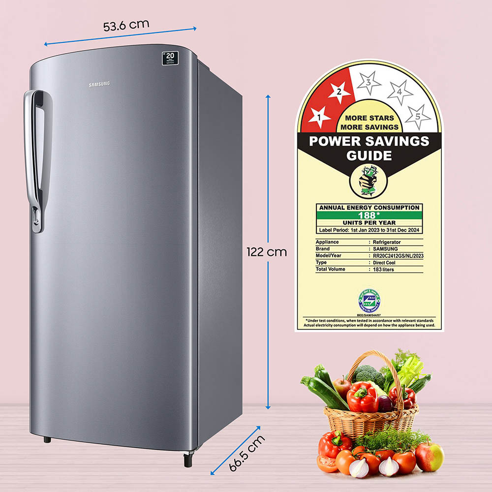 Samsung 183 L 2 Star Digital Inverter Direct Cool Single Door Refrigerator (RR20C2412GS/NL, Gray Silver)