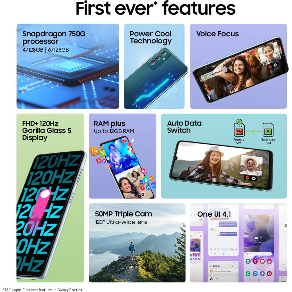 Samsung Galaxy F Series F23 5G 128 GB, 6 GB RAM, Aqua Blue, Mobile Phone