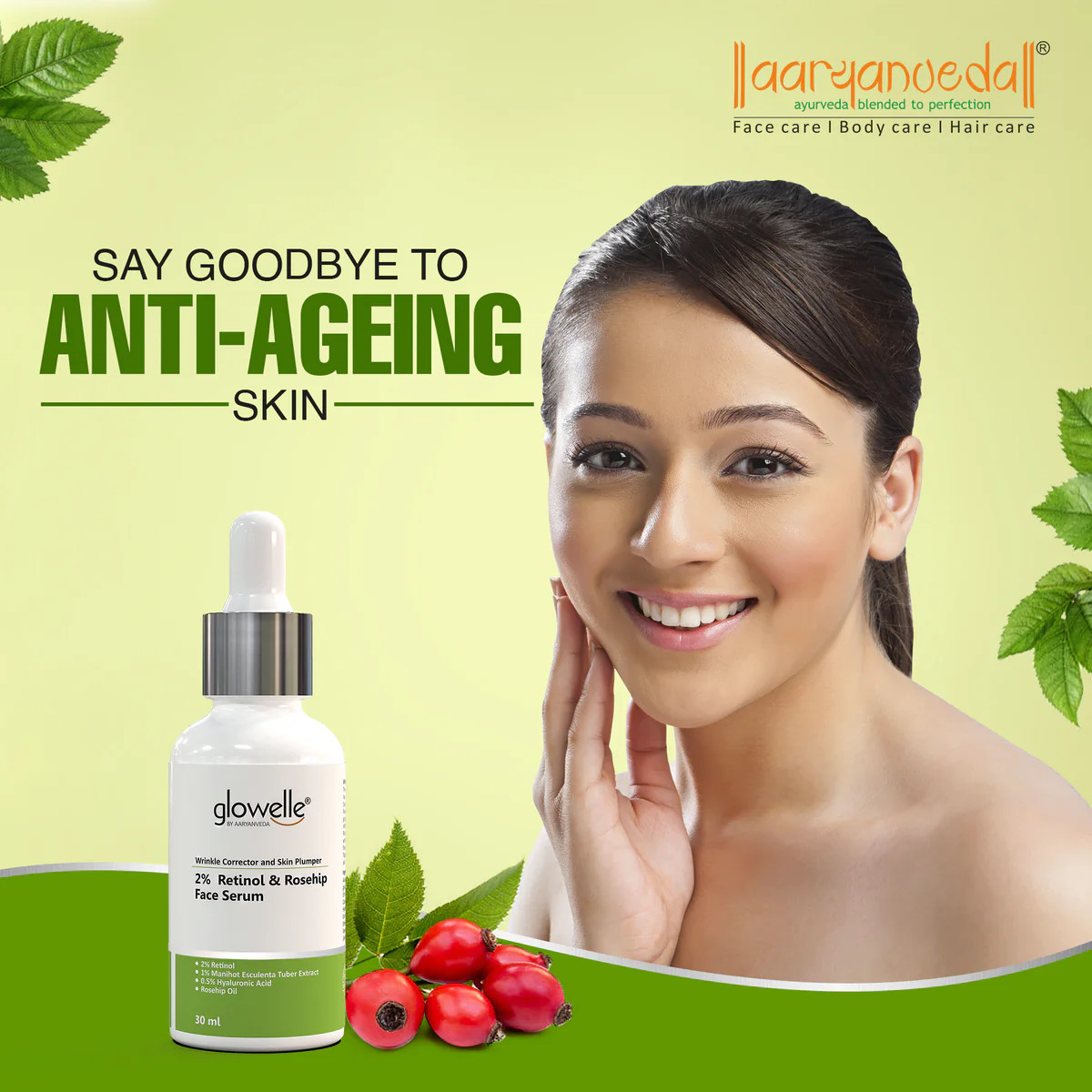 AARYANVEDA GLOWELLE FACE SERUM RETINOL & ROSESHIP