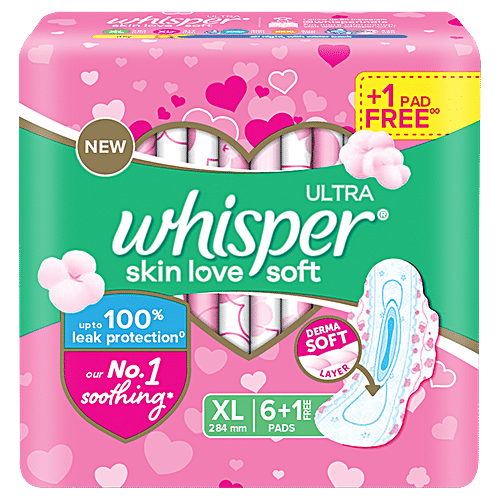 WHISPER ULTRA SKIN LOVE SOFT XL 284MM 6+1PADS MRP-65