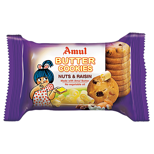 AMUL BUTTER COOKIES NUTS & RAISIN 50GM MRP-25/-